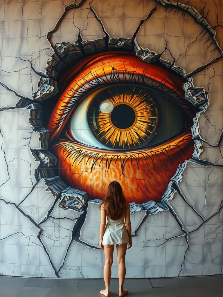 Ethereal Woman Contemplates Mysterious, Blood-Red Eyeball