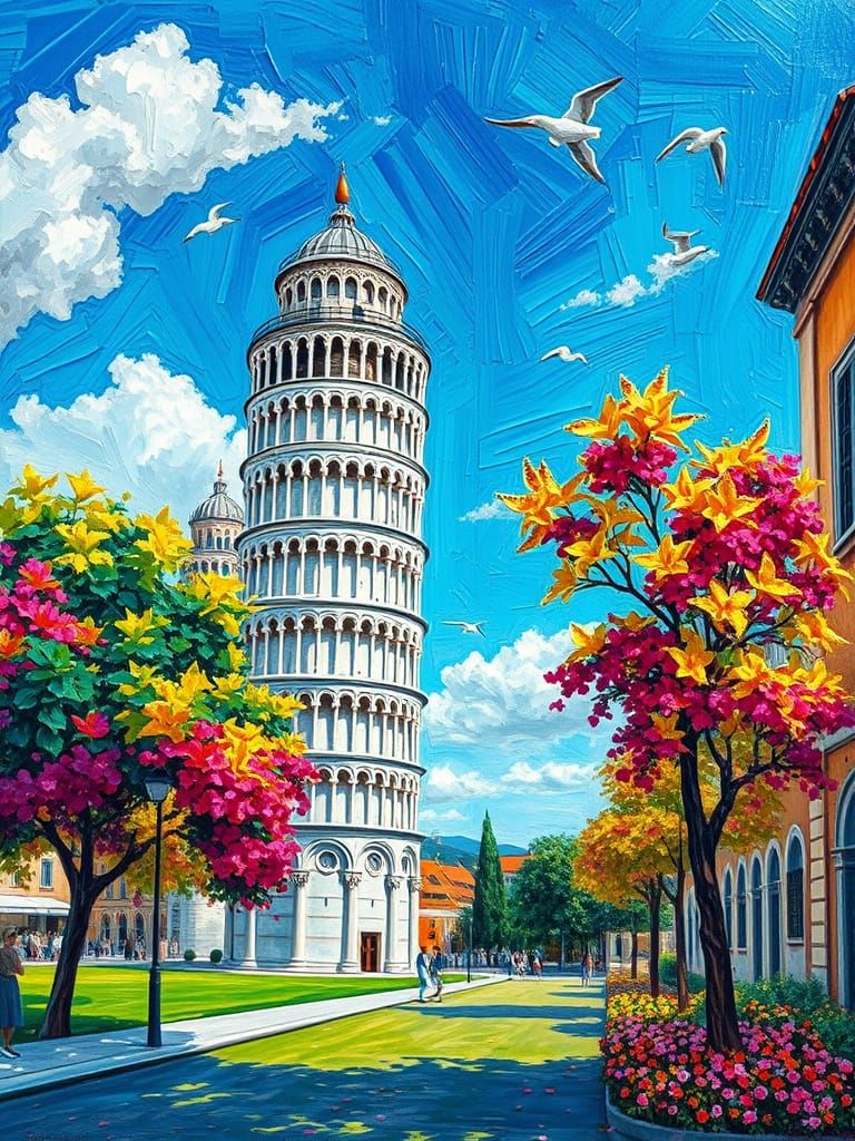 Tower of Pisa in Expressionist Neo-Impressionism Style