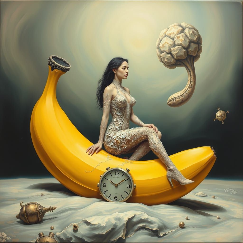 Dreamlike Surrealist Scene with Serene Woman and Vibrant Ban...