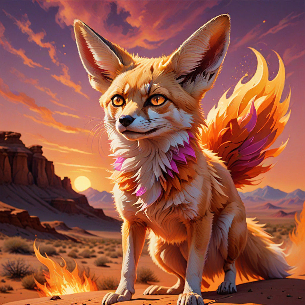 Cyberpunk Fennec Fox Phoenix Reborn