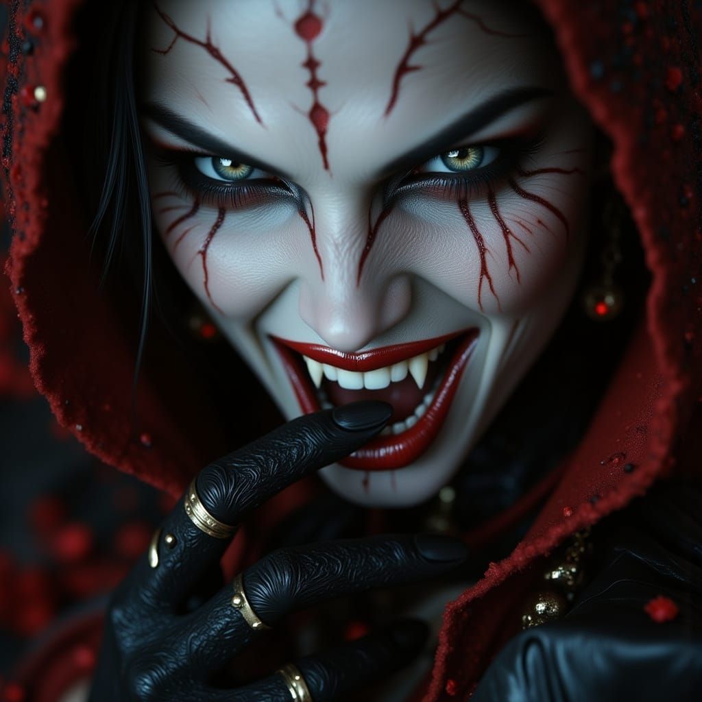 Fanged Demoness in a Gothic Rose Field