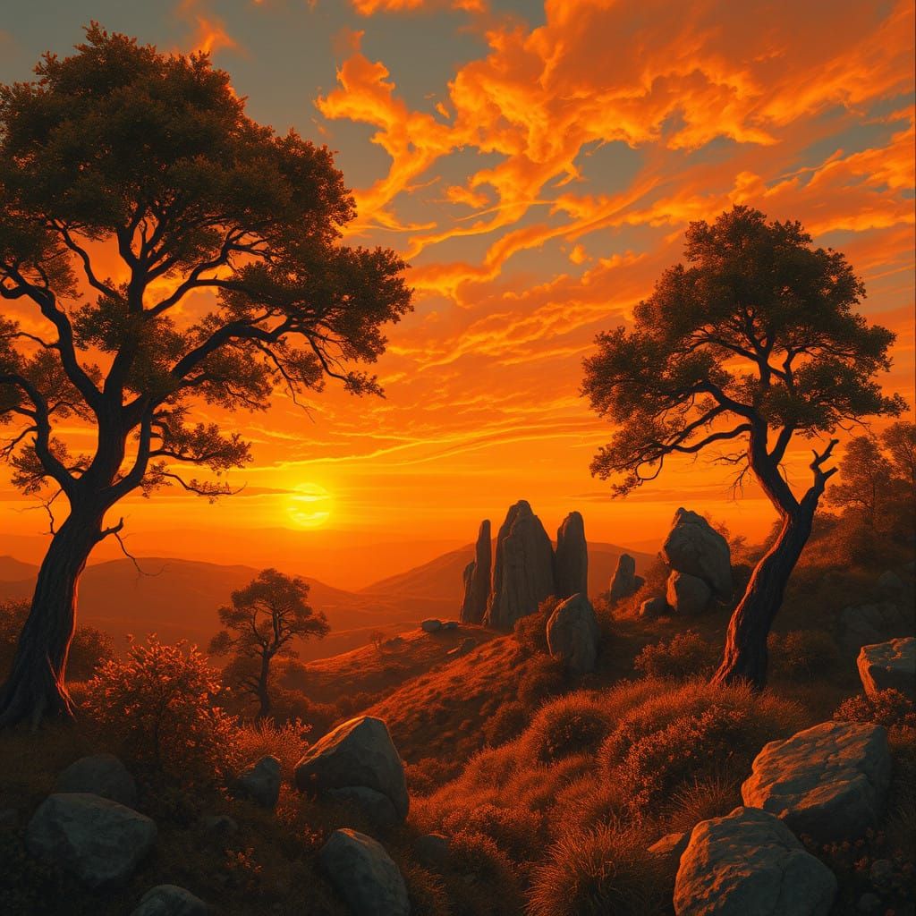 Vibrant Orange Landscape with Hyperdetailed Textures