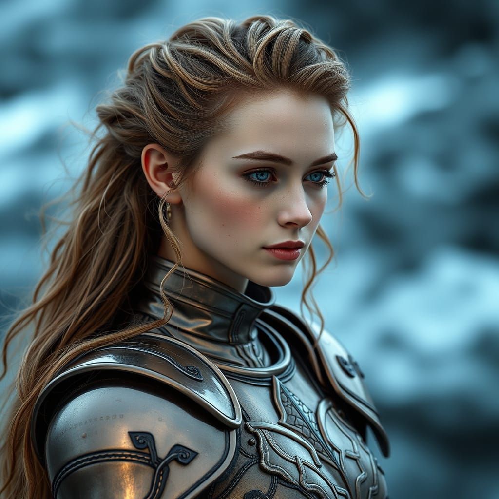 Ethereal Warrior in Metallic Latex Armor, Icelandic Landscap...