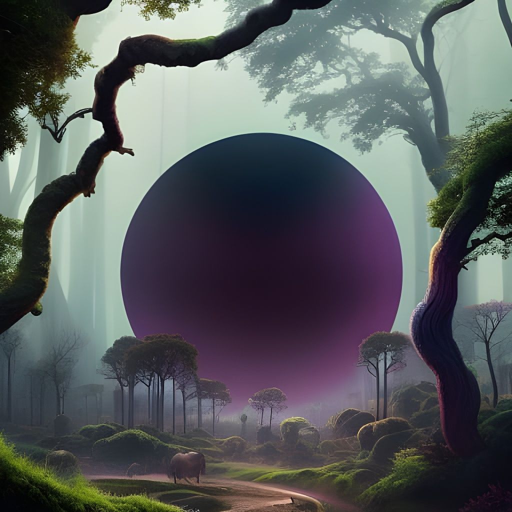 Gloomy Forest with Purple Moon: Digital Matte Painting