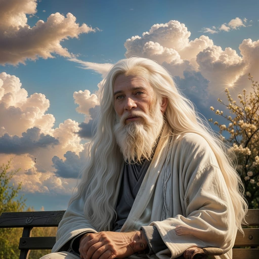 Wise Old Man with Long White Hair