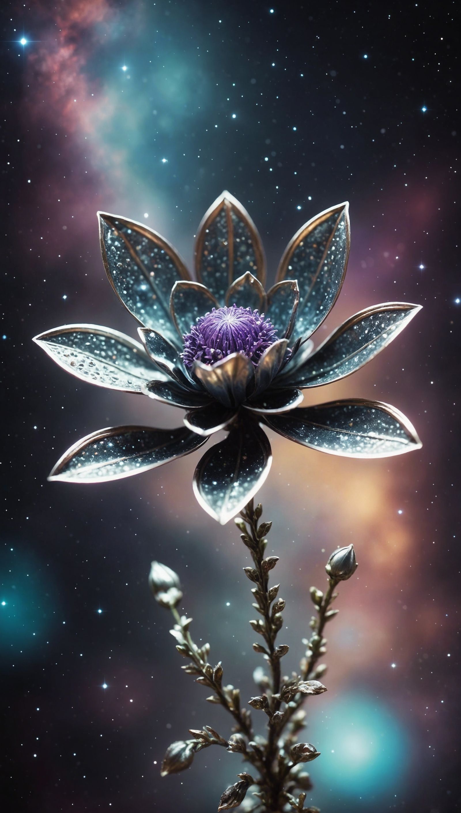 Metal Flower Growing from Ribcage in Galaxy