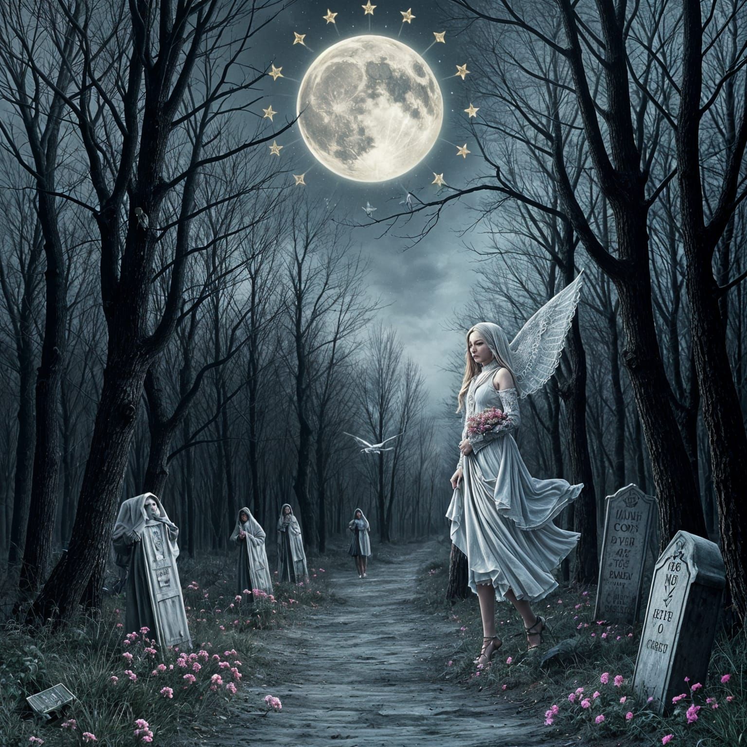 Goddess of the Dead in a Haunting Forest Landscape