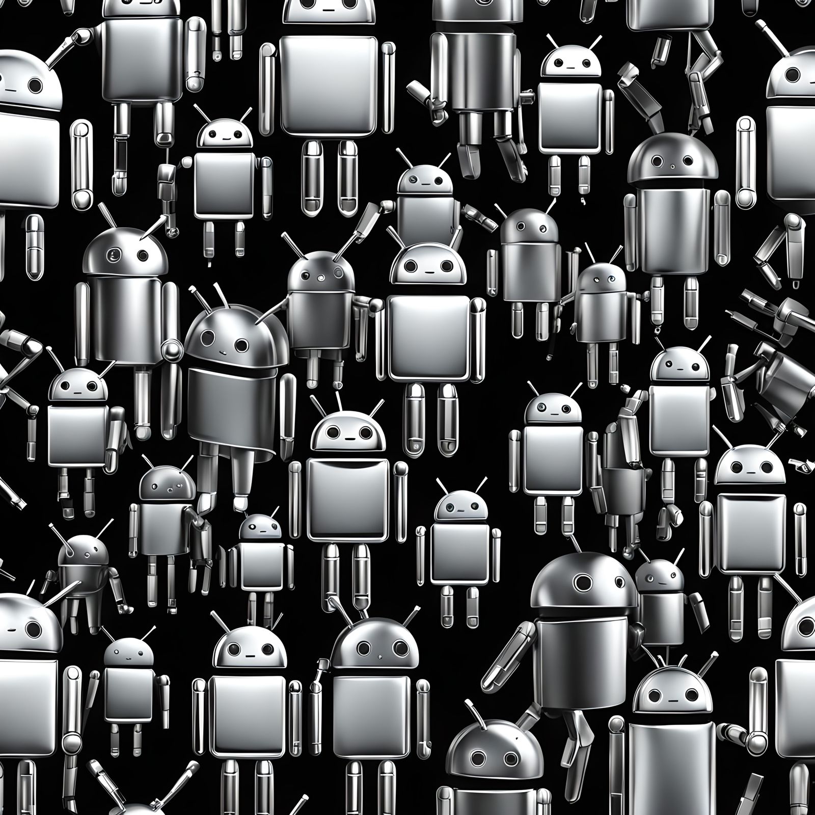 Silver Android Pattern on Black Background