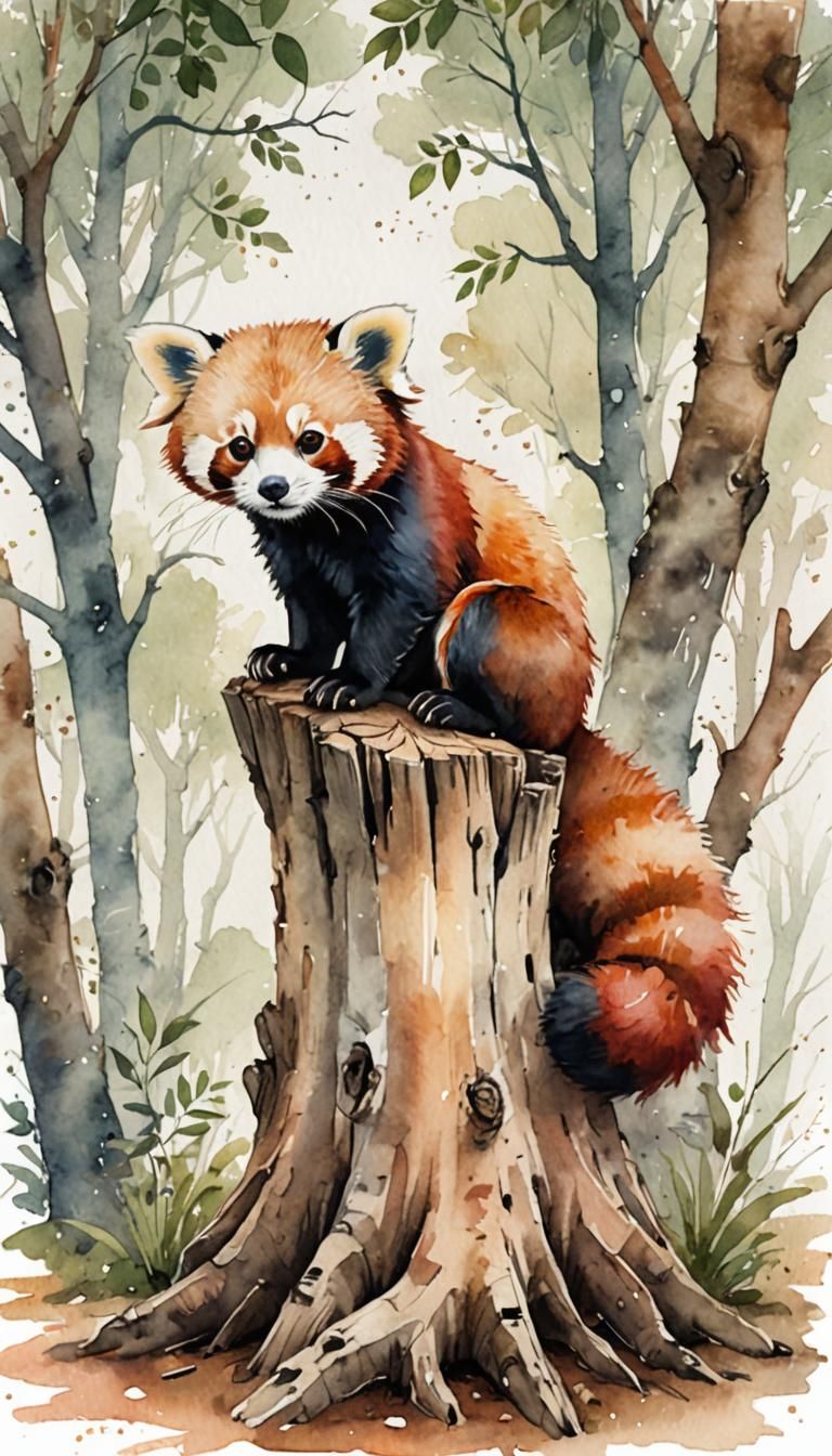 Red Panda Watercolor Illustration in Children's Book Style