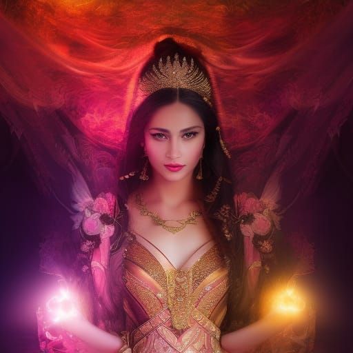 Fantasy Portrait in Flower Field with Glowing Light