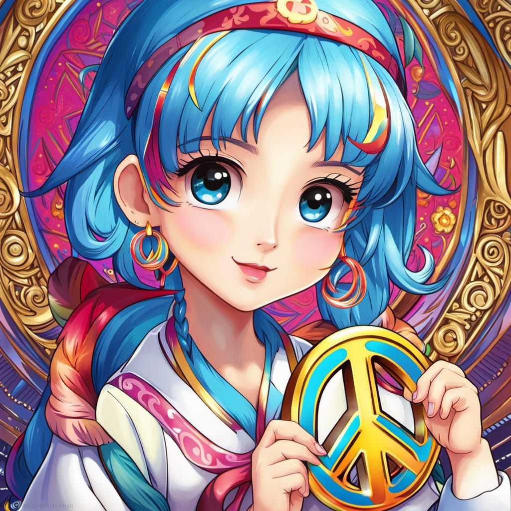 Anime Girl with Peace Sign in Manga Style