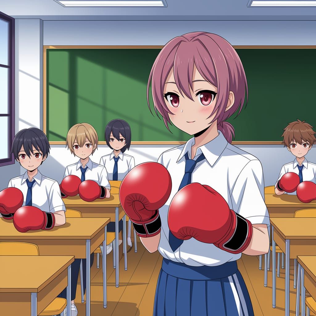 Anime Boxing School with Students and Teacher