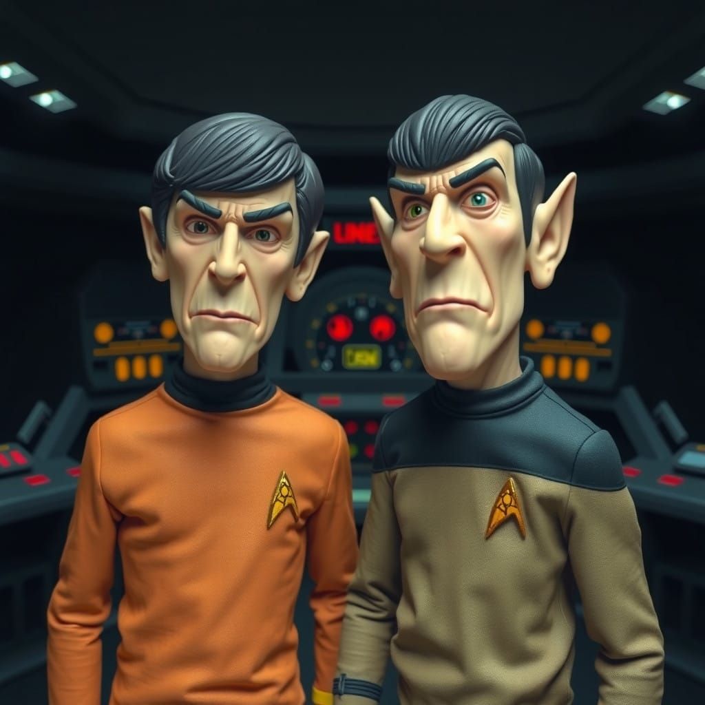 Deformed Claymation Starfleet Officers in Gothic USS Enterpr...