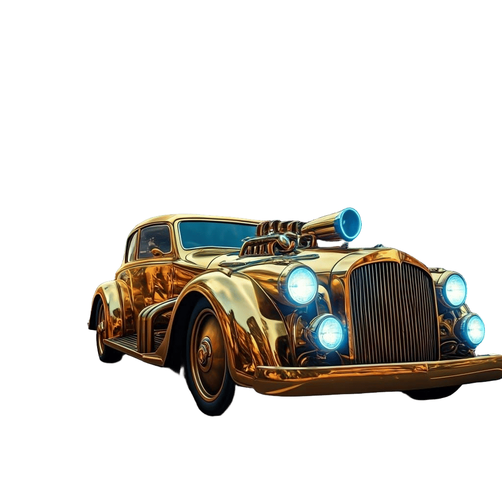 Surreal Futuristic Woman Cruises through Golden Steampunk Re...