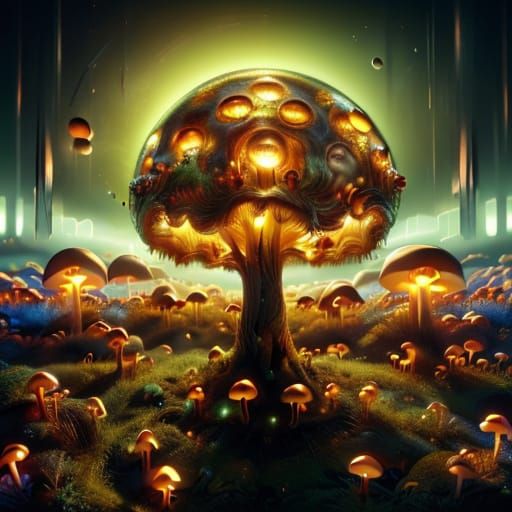 Surreal, Hyperrealistic Mushroom Painting with Insane Light ...