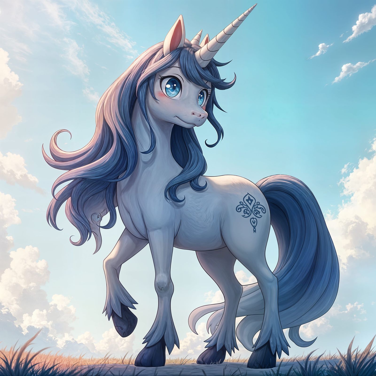 Blue Alicorn with Shadow Cutie Mark in Anime Style