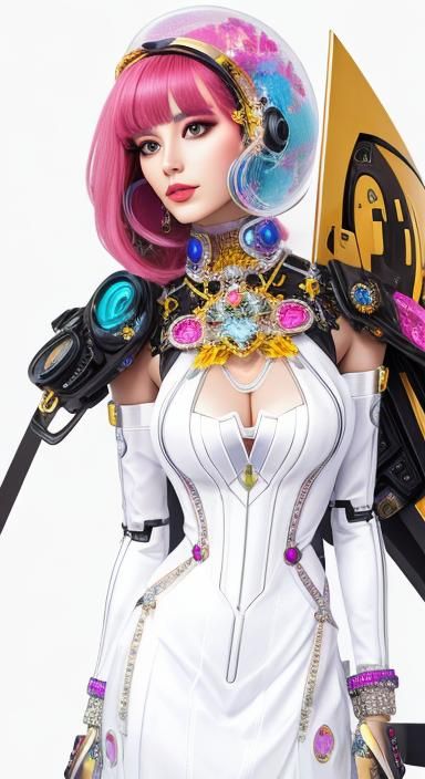 Hyperrealistic Fembot Portrait with Glass Jewelry