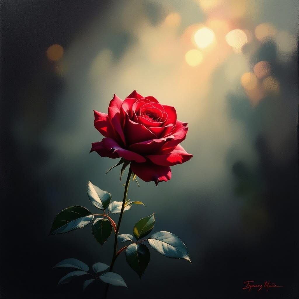 Red Rose in Darkness: An Impressionistic Bloom