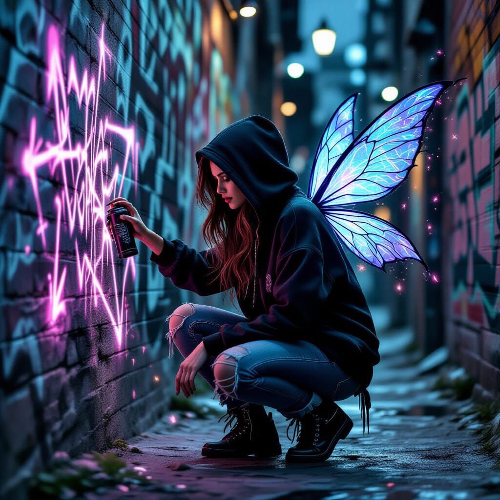 Urban Witch Fairy Spraying Magical Runes