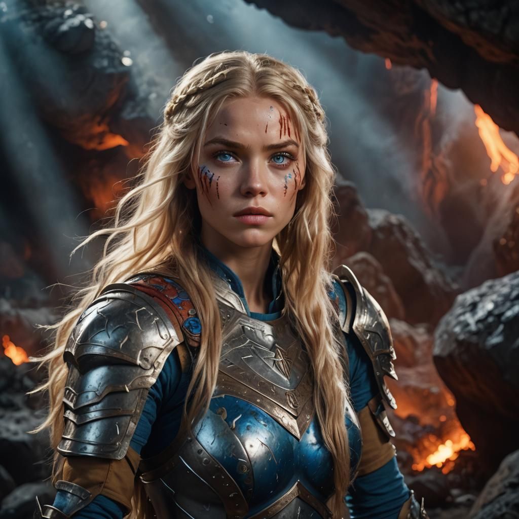 Hyperrealistic Portrait: Volcanic Cave Warrior Woman