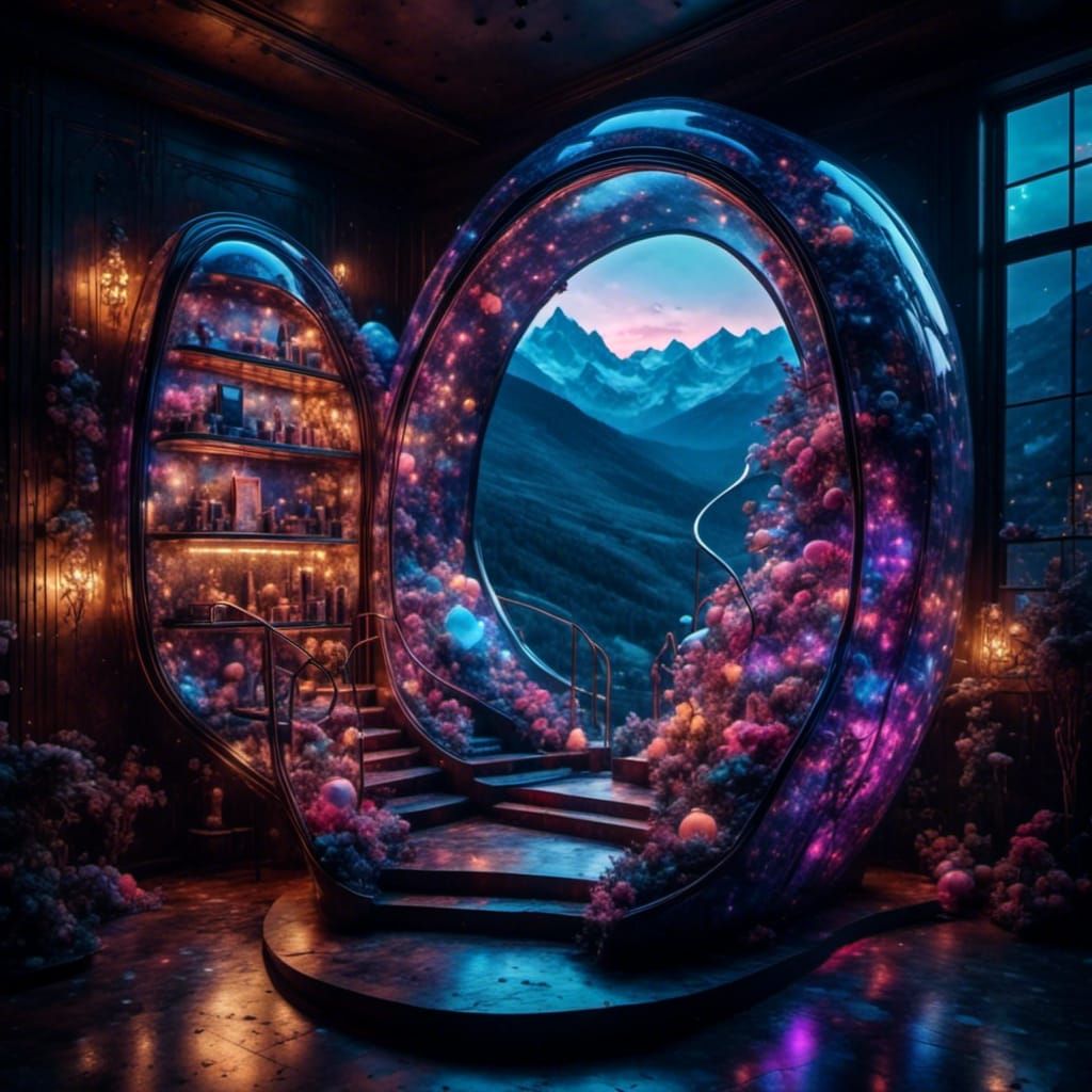 Cyber City House with Neon Fiberglass Cyborgs