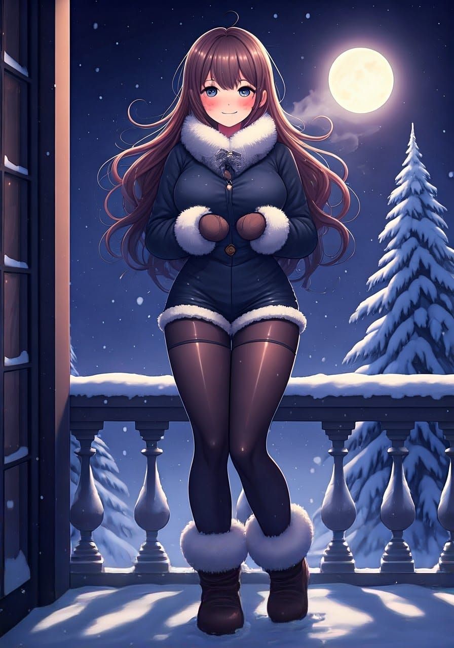 Anime Goddess in Whimsical Winter Wonderland