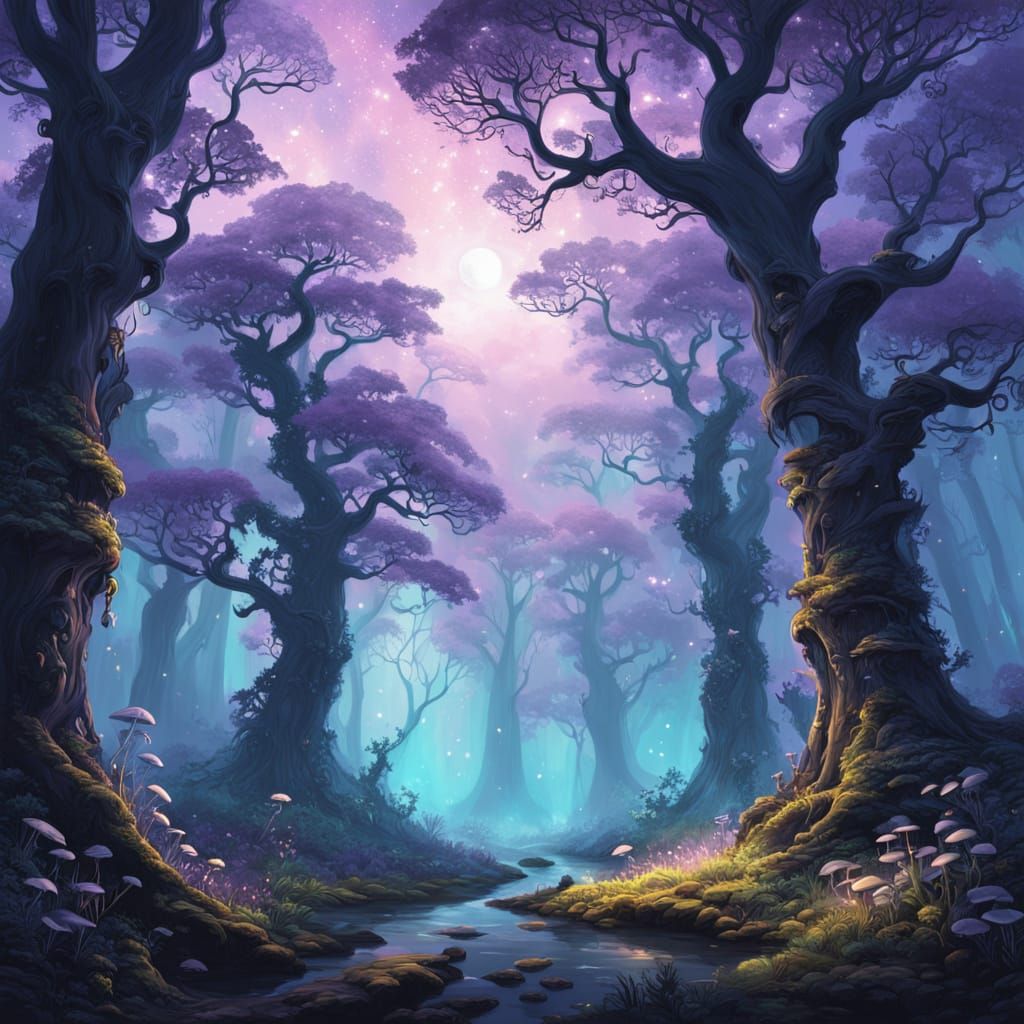 Bioluminescent Forest: Ethereal Flora and Ancient Trees