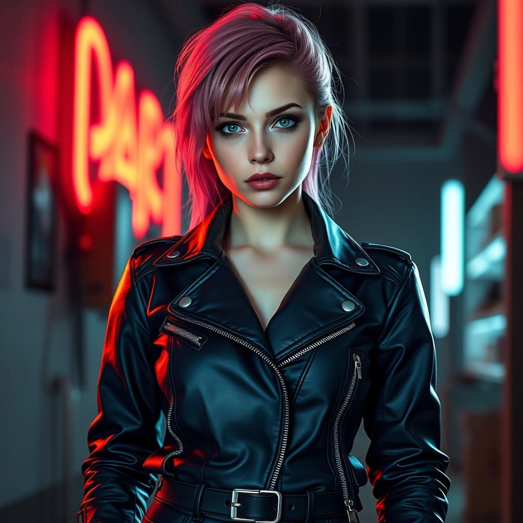 Neon-lit portrait