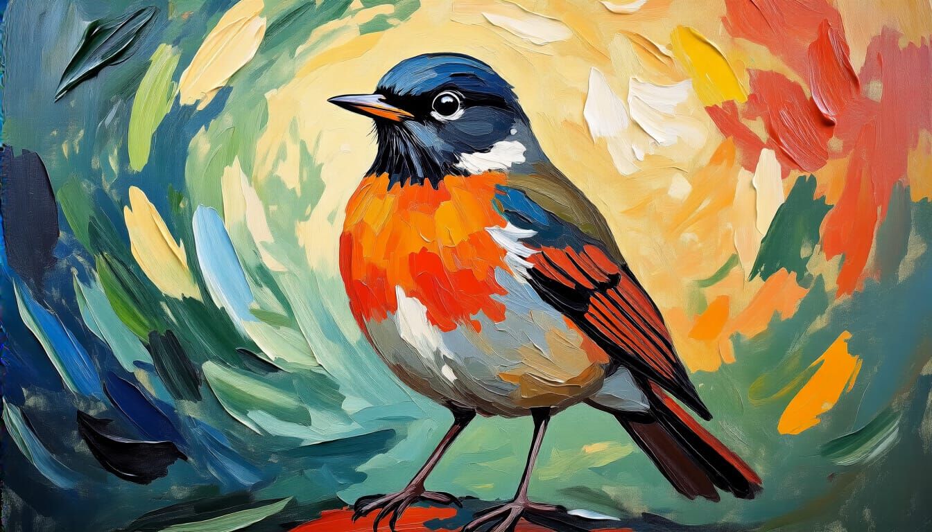 Proud Robin in Impasto Oil Painting Style