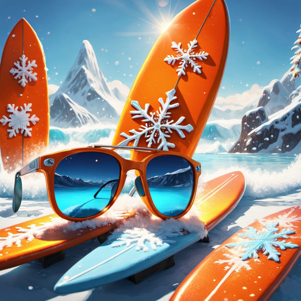Snowflake Surfers in a Vibrant Fantasy Art Style