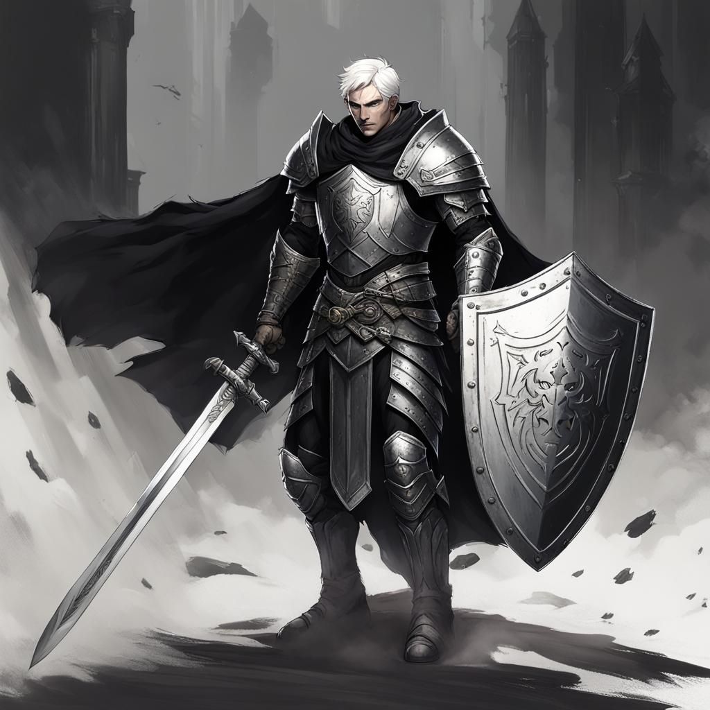 Fallen Aasimar Paladin of Shadows with Glowing Sword