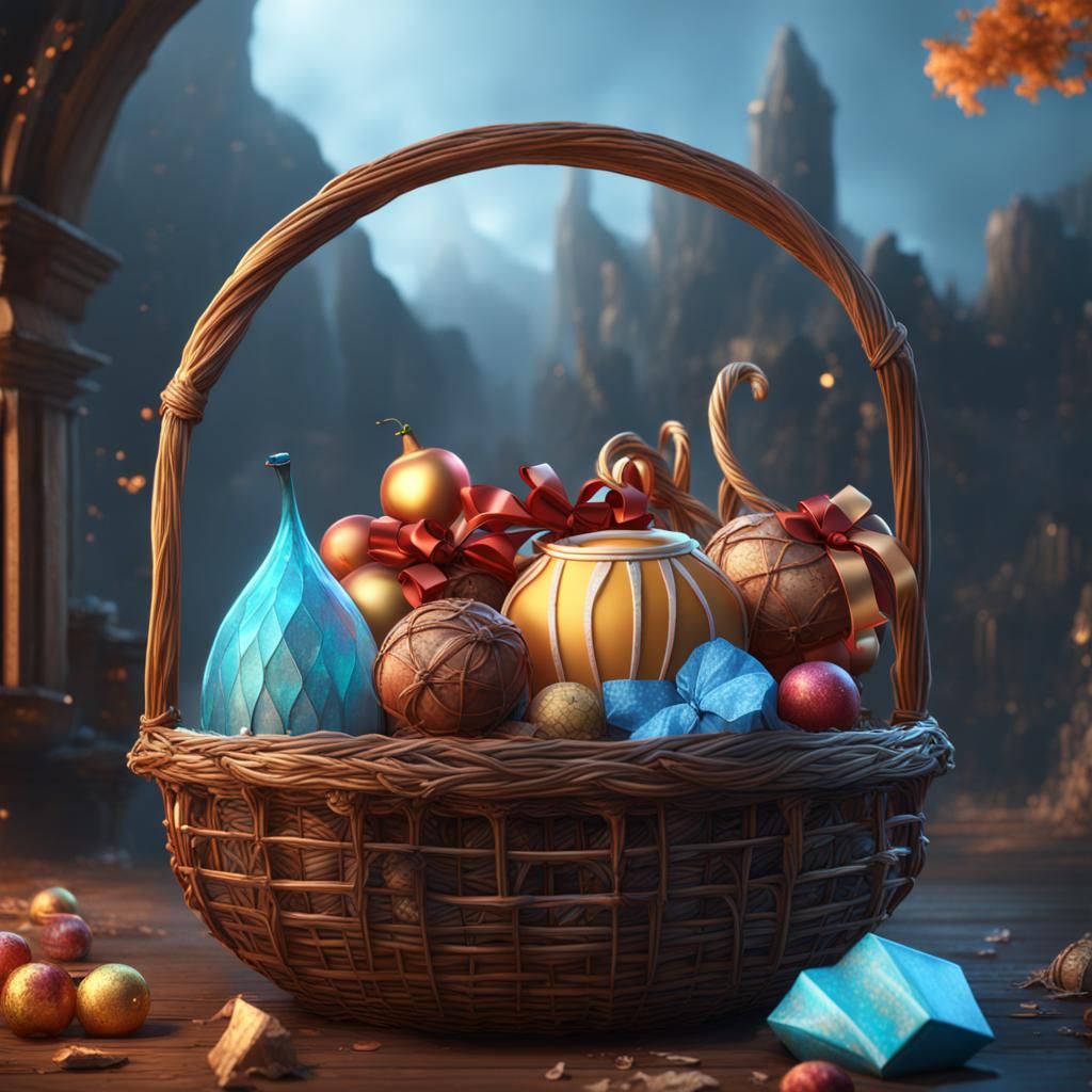 Fantastical Gift Basket in Detailed Matte Painting