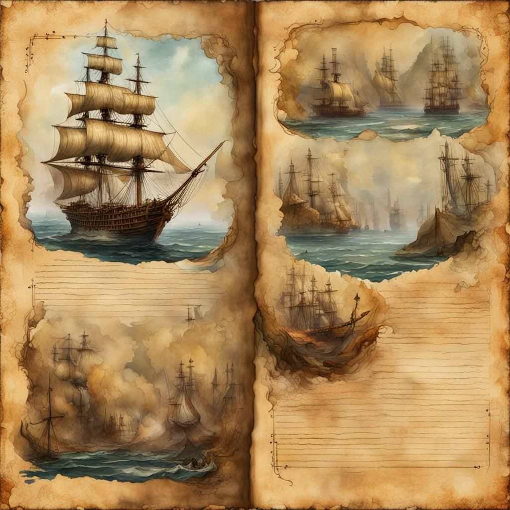 Pirate Portrait on Ocean Journal Page in Watercolor