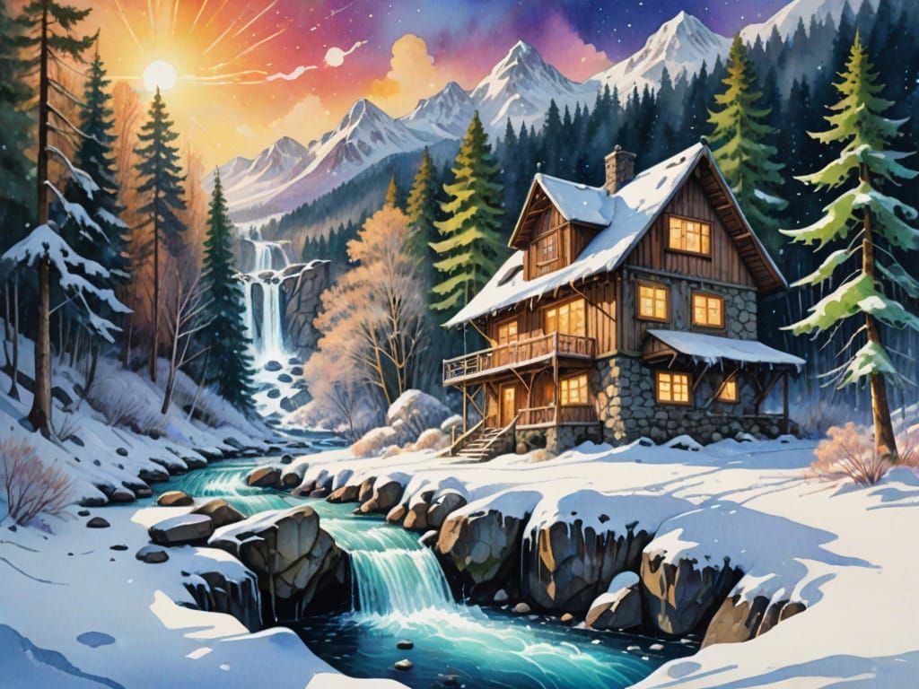 Surreal Winter House Emerge from Whimsical Forest Frost