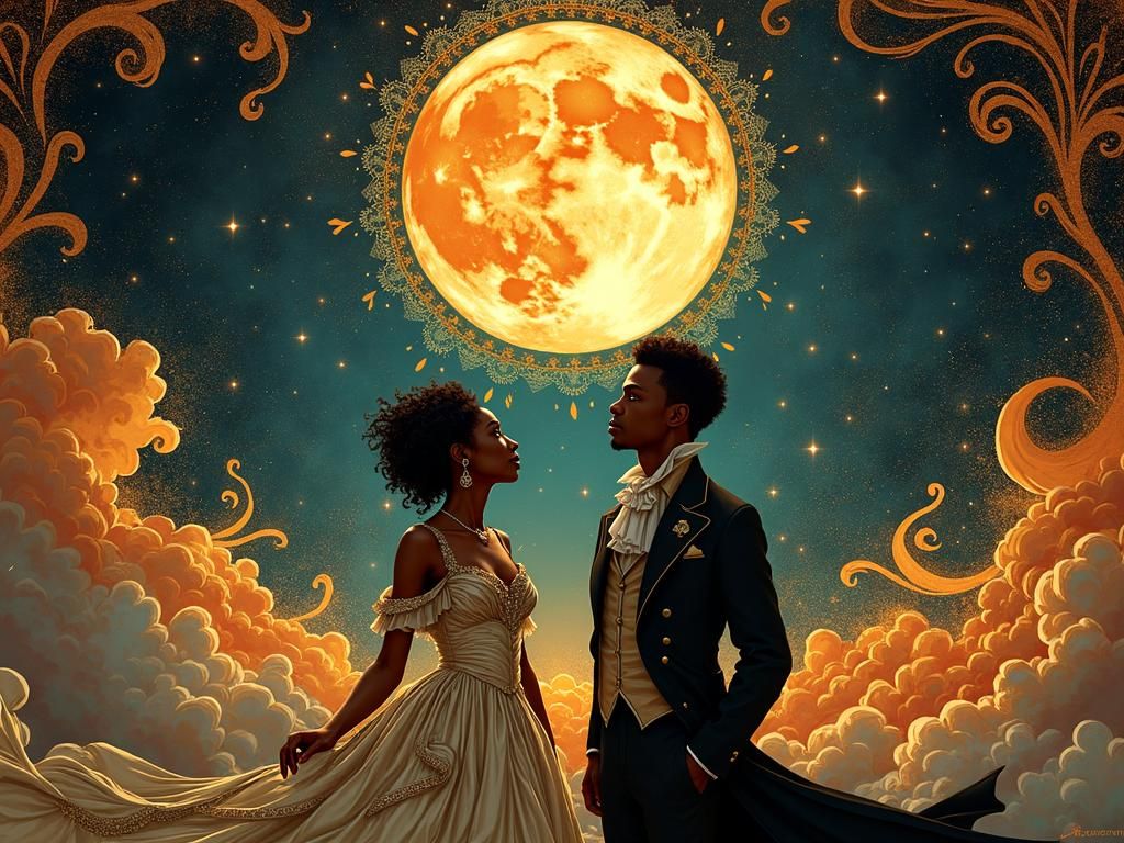 Art Nouveau Couple Gazing at Moonlit Sky
