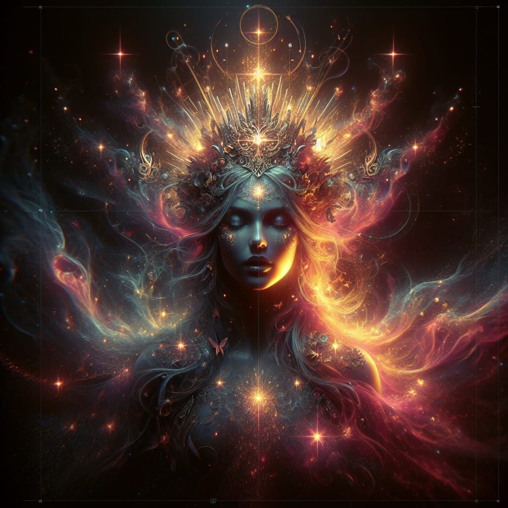 Mystical Woman Crowned with Stars: Fantasy Art