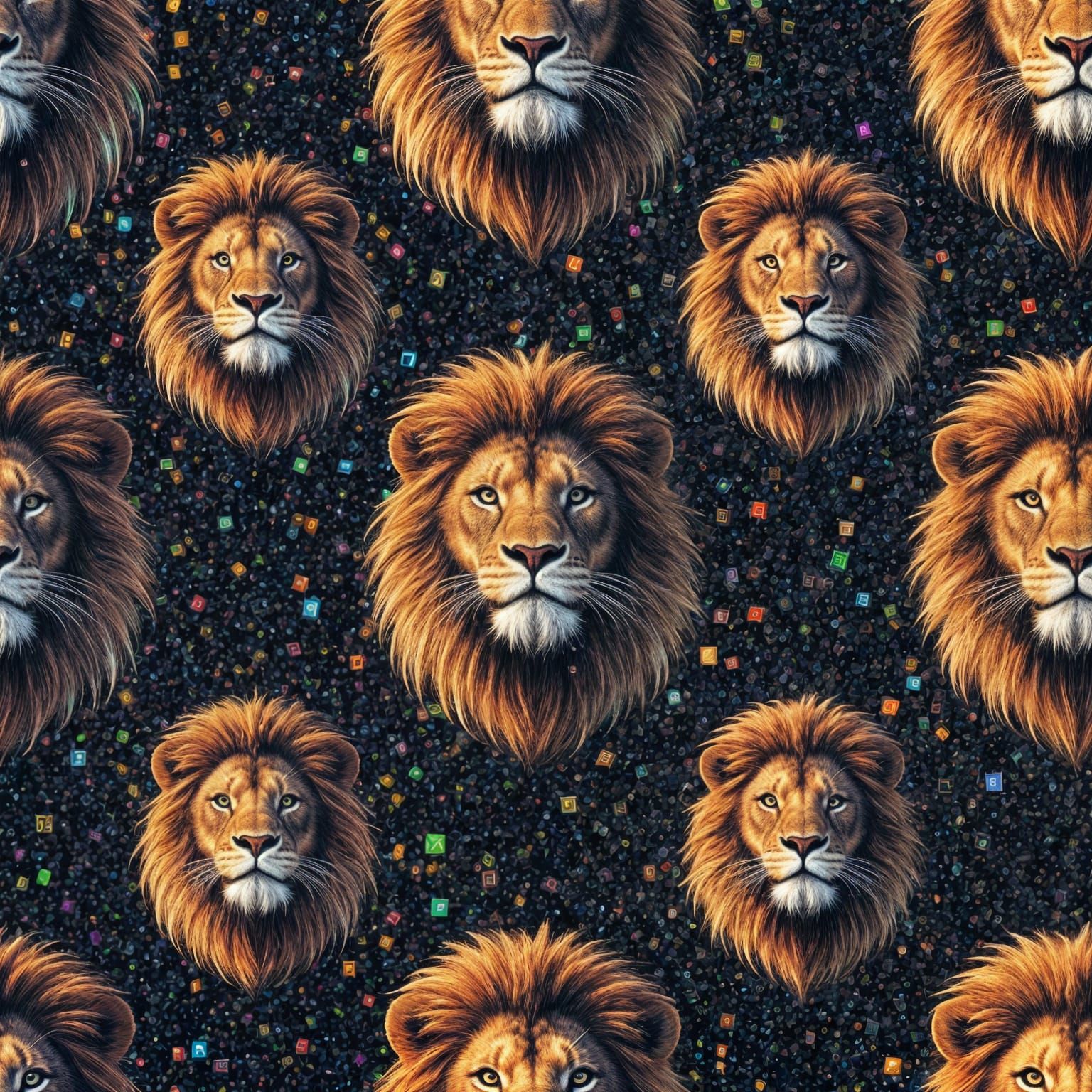 Glitching Lions in Digital Confetti: Glitch Art Design