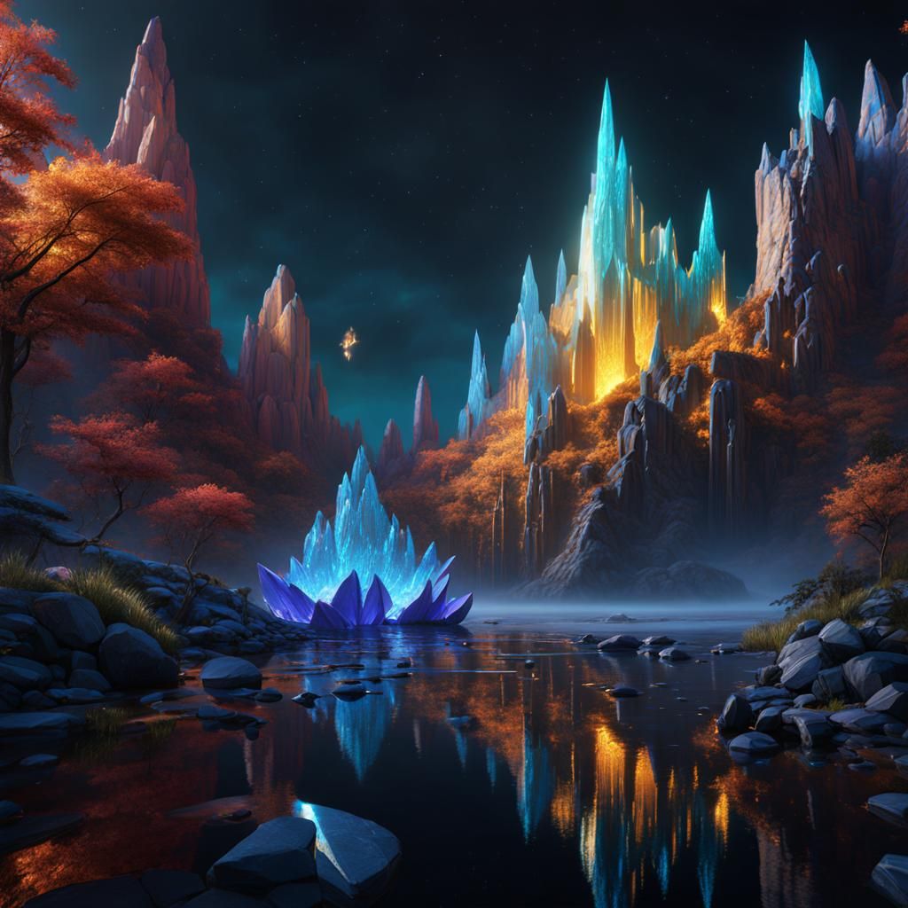 Detailed Crystal Matte Painting in Deep Color