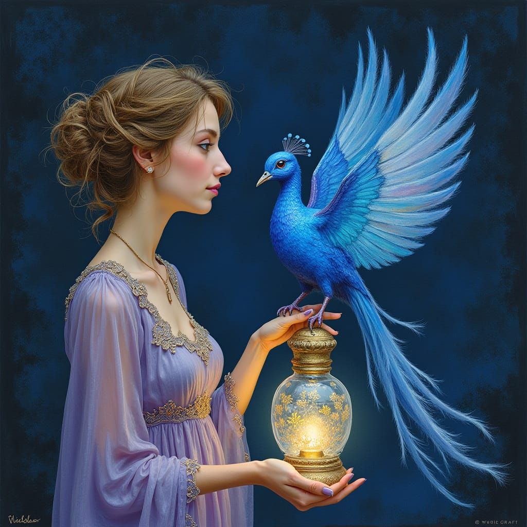 Enchantress with Lantern and Blue Bird