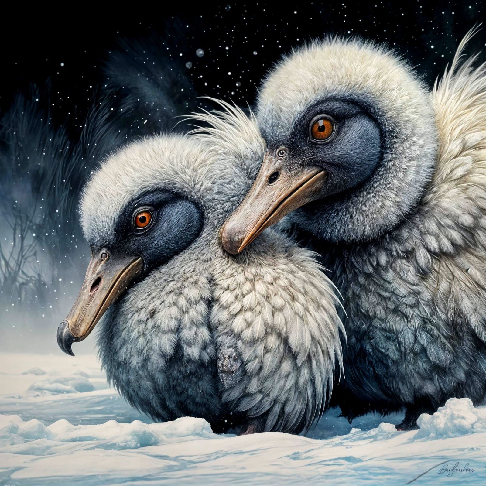 Fantasy Baby Dodo Bird in Snowy Winter Wonderland