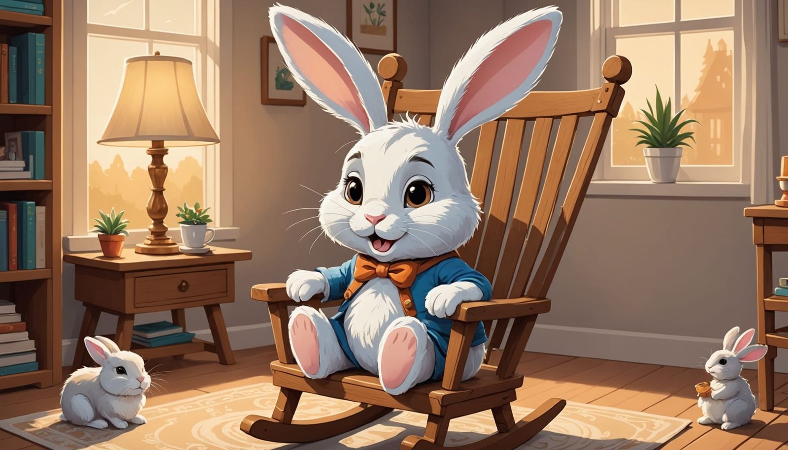 Adorable Cartoon Rabbit in Rocking Chair: Photorealistic Art