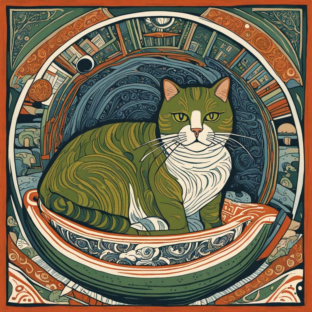 Expressionist Cat with Avocado Salad