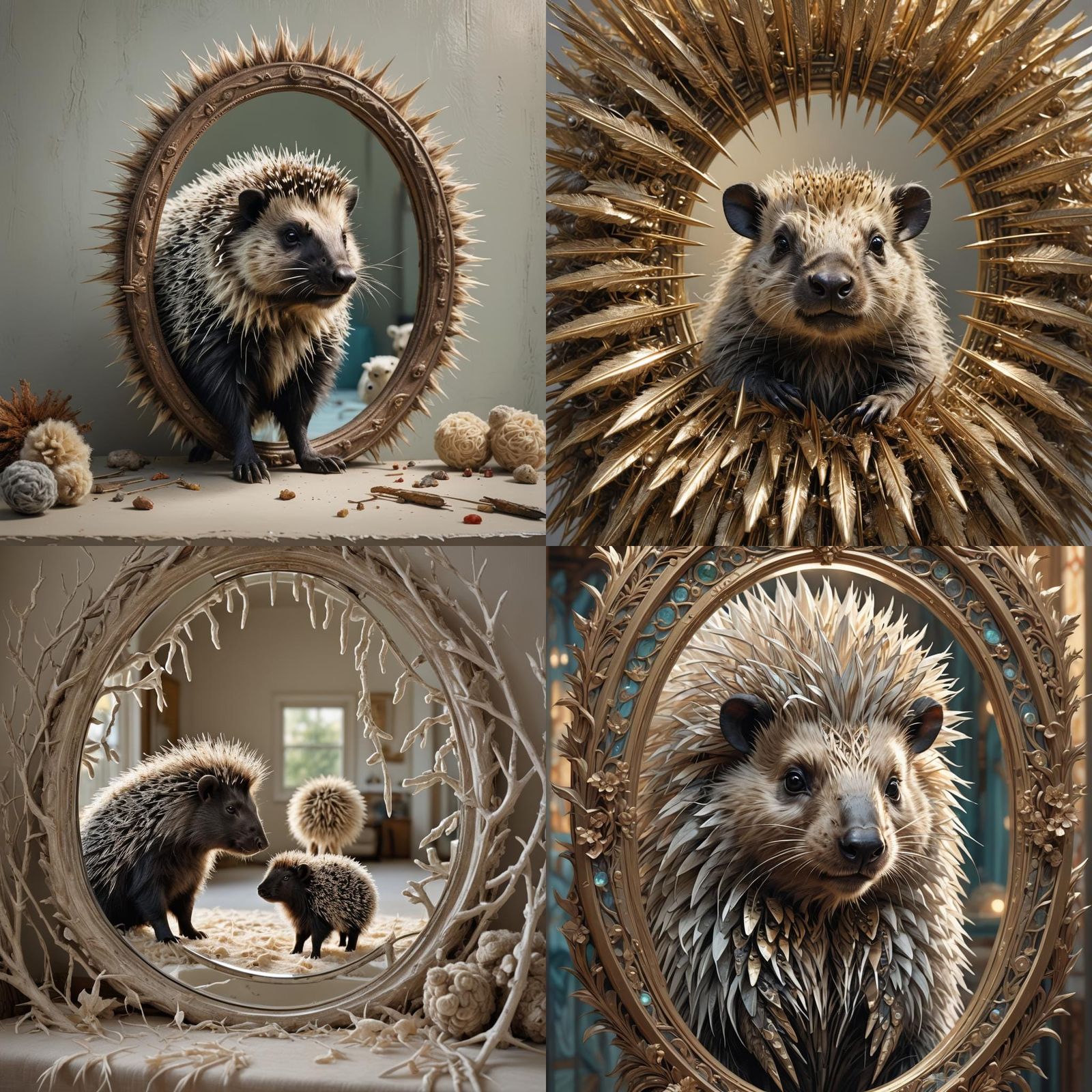 Porcupine and Sheep Mirror: Hyperdetailed Concept Art