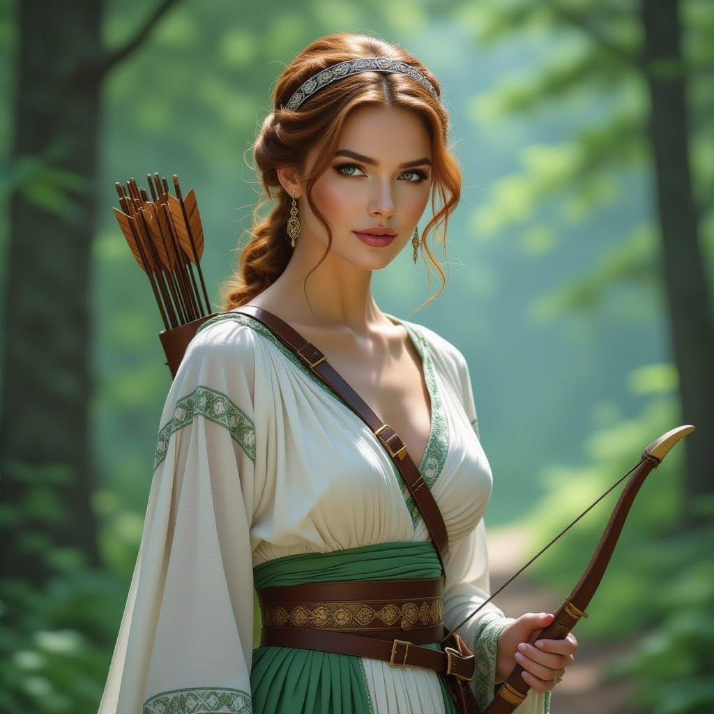 Stunning Georgian Goddess of the Hunt in Ancient Forest Glor...