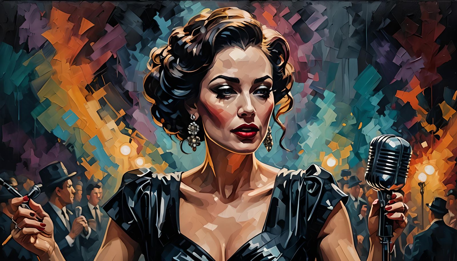 Film Noir Songstress in Expressionist Oil Painting