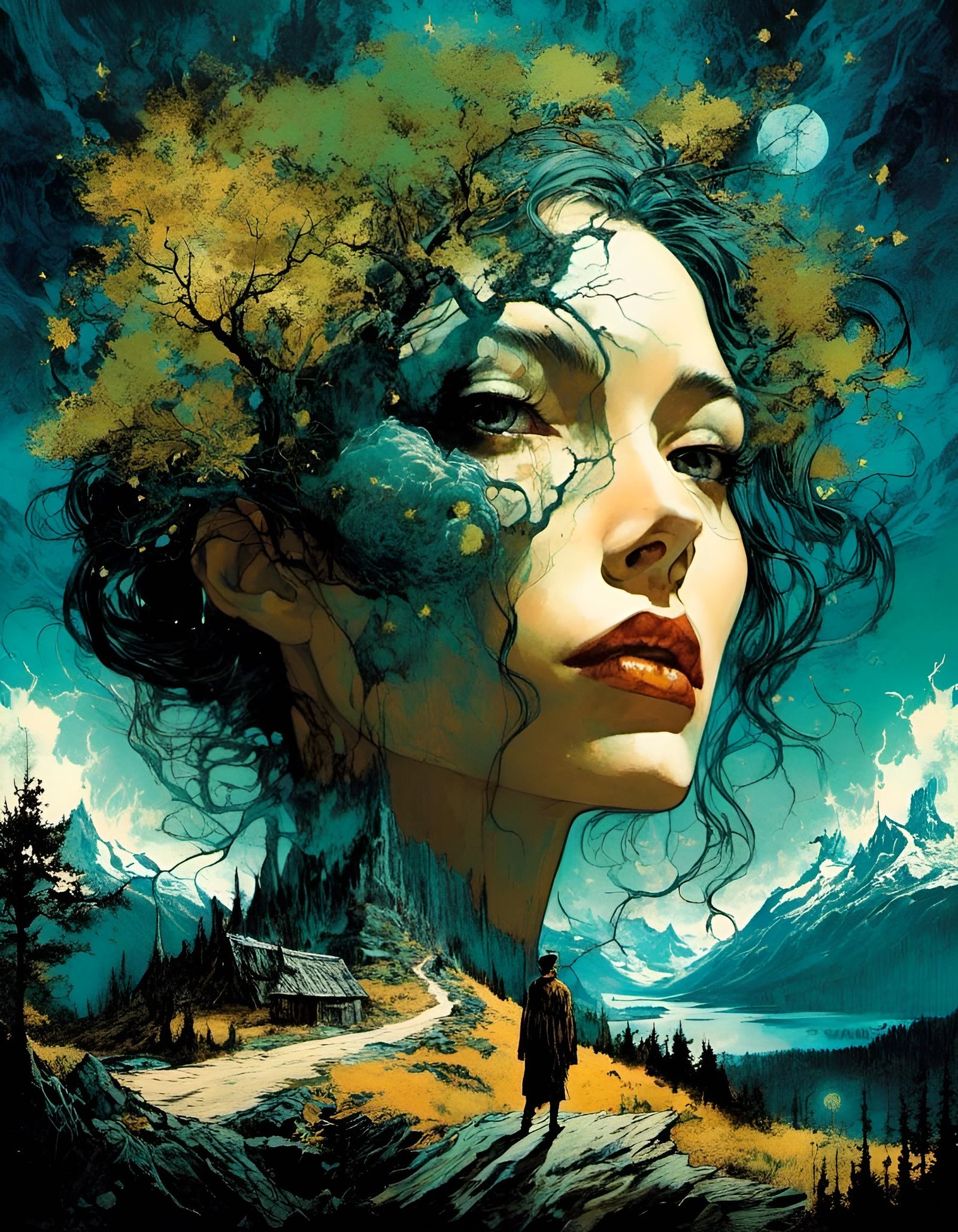 Mother Nature Manhwa Illustration with Astral Patterns