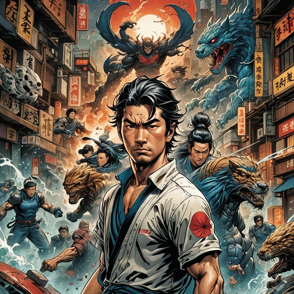 Japanese Superhero in Comic Book Style