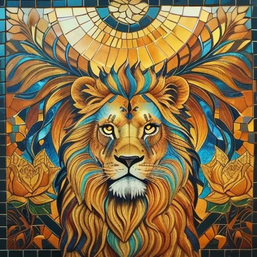 Vibrant Byzantine Lion in Golden Mosaic Glory