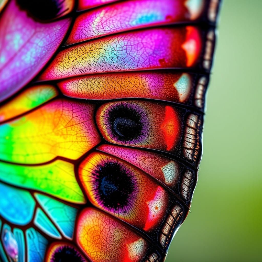Iridescent Butterfly Wing in Stained Glass Art Style