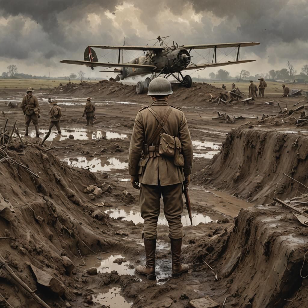 Italian Soldier in WWI Trench: Realistic Oil Painting